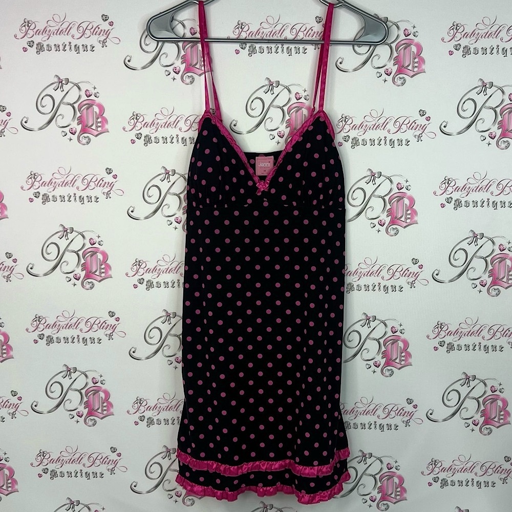 Jenni dress mini pj nighty sexy dotted bows Black Dress with Pink Polka Dots